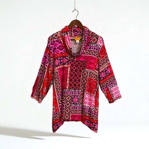 Ruby Rd. Vibrant Geometric Print Cowl Neck Top Sz 1X